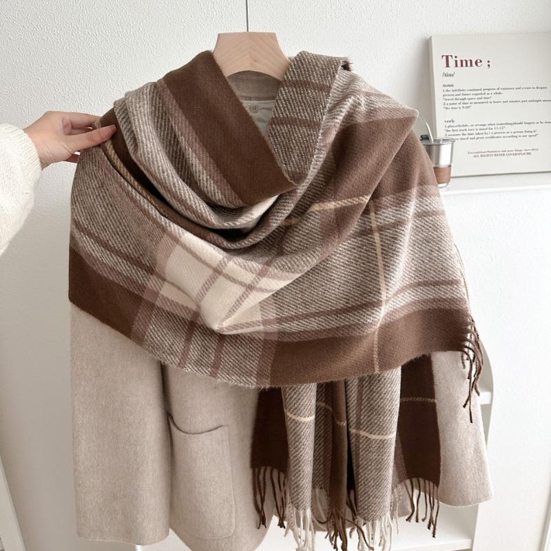 

Classic plaid imitation cashmere scarf women s winter fashion versatile thin warm scarf outer shawl 67-180CM коричневый
