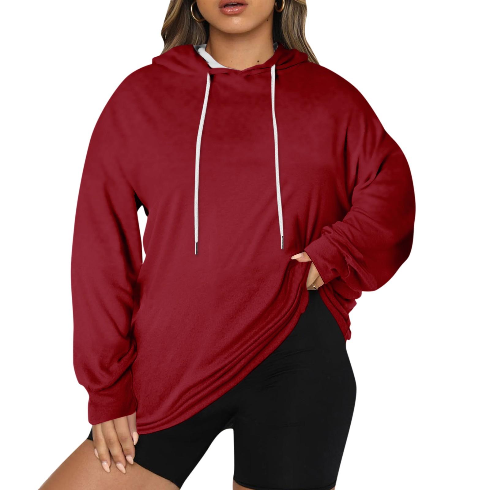 

Женский пуловер больших размеров с капюшоном, однотонная толстовка с длинным рукавом и капюшоном XXXXL винный