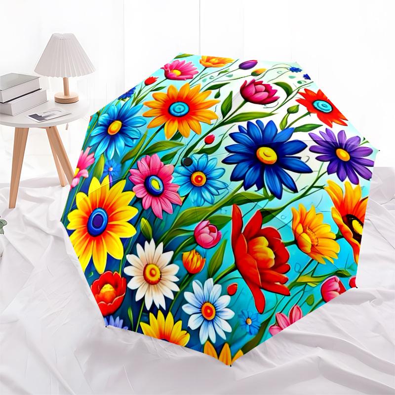 1pc Colorful Spring Floral Pattern Umbrella with Plastic Handle,Suitable for All Seasons Home Travel Outdoor UmbrellaDD1693