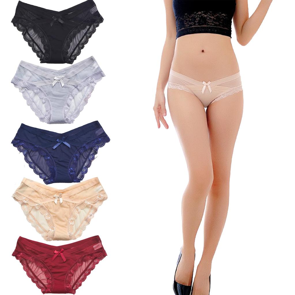 Sexy Regular Sheer Flattering Feminine Lingerie 5 [LMBM] Women's Shorts, Underwear, Panties, Lace, Panties, 5-Piece Set, (JP, Alphabet, M, Colors)