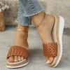 Slope heel cool slippers women's summer new round head hand-woven word with casual thick-soled slippers