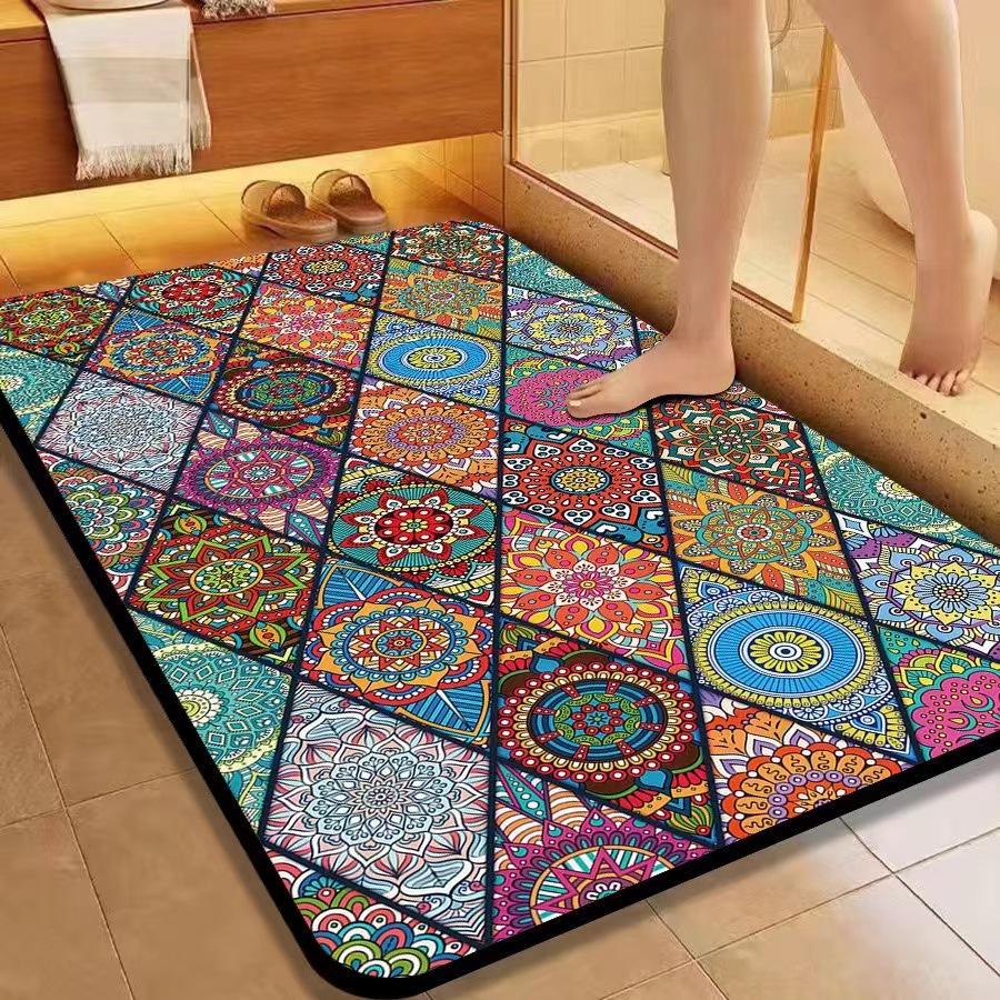 American Flower Diatom Mud Floor Mat, Bathroom Non-Slip And Dirt-Resistant Absorbent Floor Mat, Toilet Quick-Drying And Easy To Take Care Of
