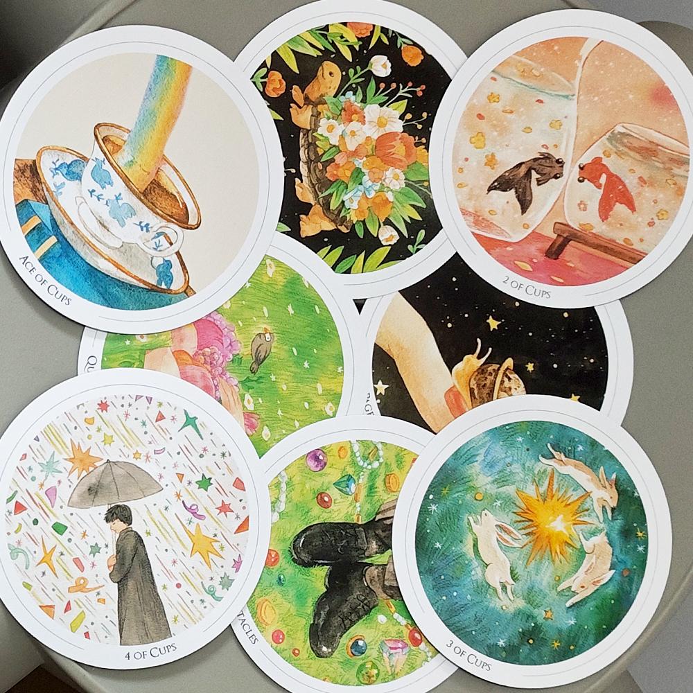 Gentle Universe Tarot Deck 78 Pcs Round Circular Tarot Cards Watercolor Art Witchcraft in Rigid Box, Double-embossed 8.8*8.8cm