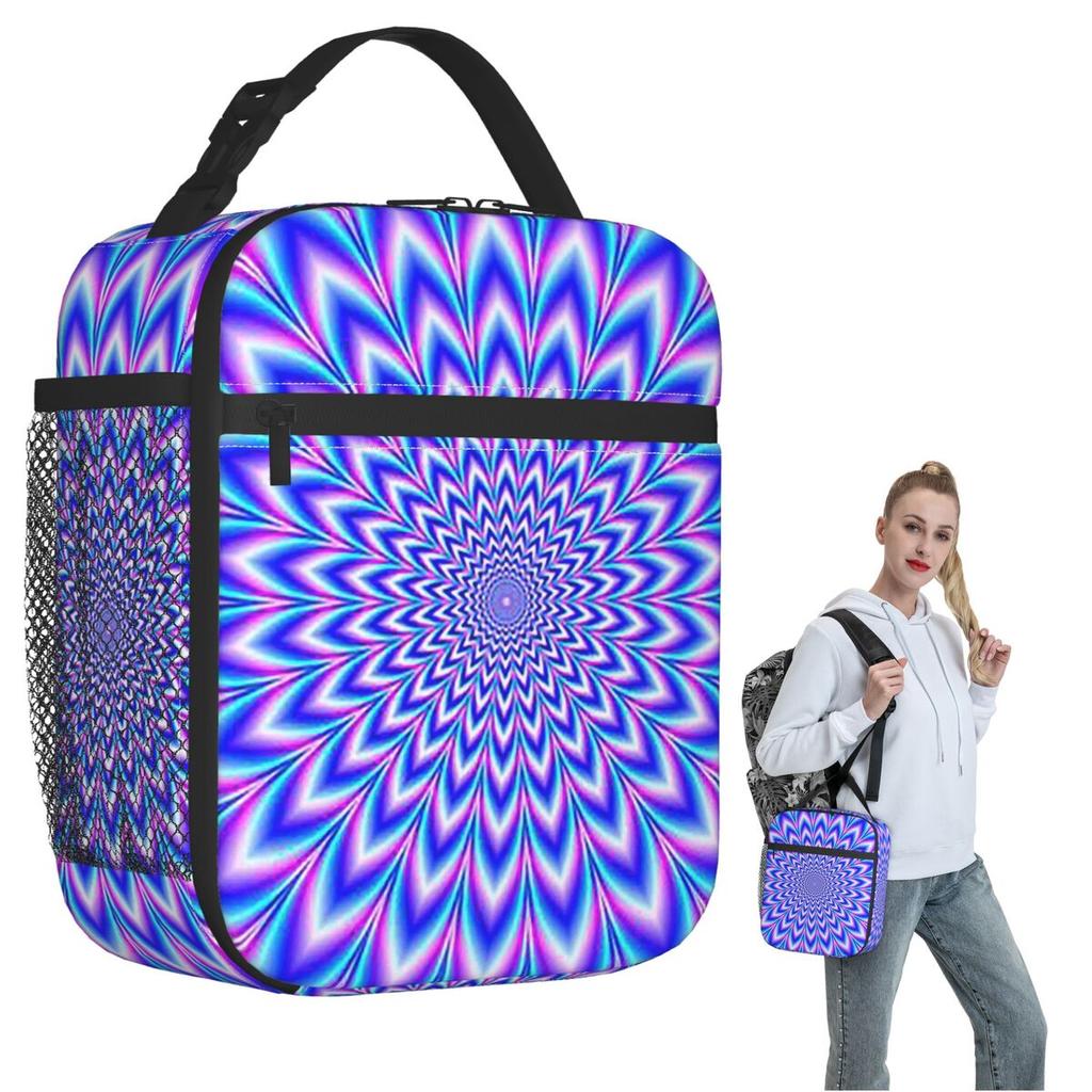 Psychedelic Pulse In Blue And Pink Insulated Lunch Bag for Women Children Portable Food Boxes Thermal Lunch Box Tote
