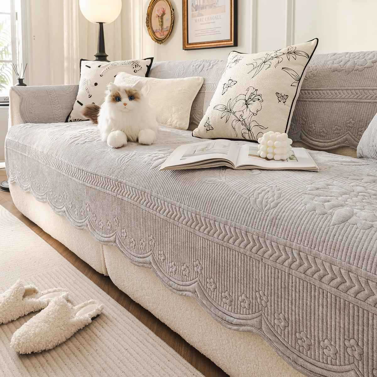 

Однотонная шенилловая подушка для дивана, ощущение высокого класса, универсальная для всех сезонов, защита от царапин кошек и нескользящая, новый прямой диван, чехол для подушки сиденья 70*70cm