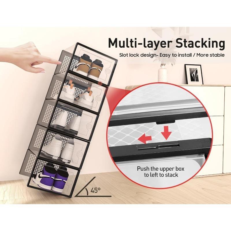 1pc/2pcs Large Shoe Storage Boxes Organizers Clear Plastic Stackable 12 Pack, Shoe Rack & Holder Substitute, Sneaker Containers