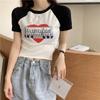 Women's Crew Neck Raglan Short Sleeve Crop Top Slim Fit Color Block Heart Letter Print T Shirt Summer Y2K Fresh Daily Blouse