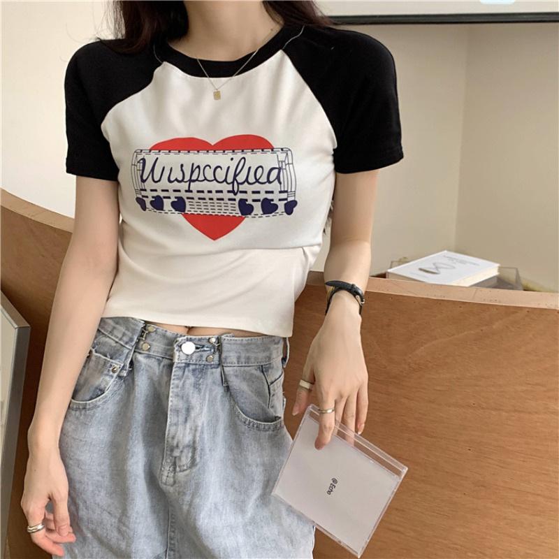 Short Slim-fitting and Thin Printed Short-sleeved Bottoming Shirt, New Summer Top