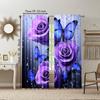2Pcs Purple Rose Floral Print Curtains Artistic Decor For Bedroom And Living Room Polyester Rod Hole Machine Washable