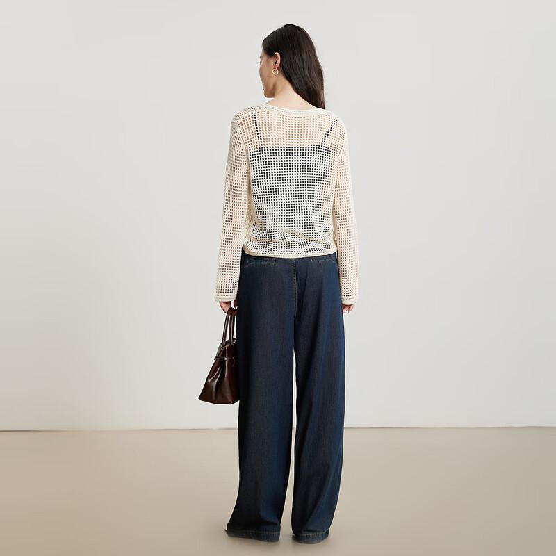 GOLJIM Women's Slim-Fit Hollow-Out Long-Sleeve Knit Top