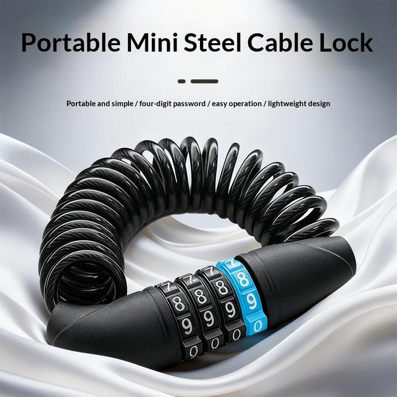 Motorcycle Bicycle Anti-Theft Chain 4-Digit Password Combination Helmet Lock Safety Portable Cable Lock Durable Wire Rope