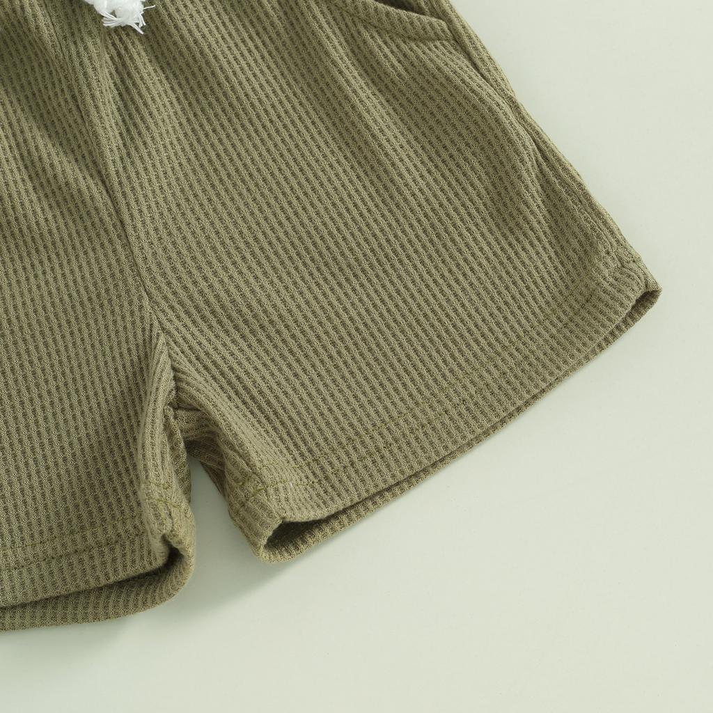 Baby Boy 2 Piece Waffle Outfits, Round Neck Short Sleeve Letter Embroidery Tops + Elastic Waist Shorts Toddler Mother's Boy Set