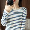 Spring and Autumn Women Cotton Sweater Curled O-neck Strip Pullover Winter Casual Knit Clothing Soft Bottoming Sweater Tops