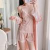 Sexy new pajamas with chest pads, women's spring and summer ice silk suspender shorts, three-piece nightgown set, loungewear