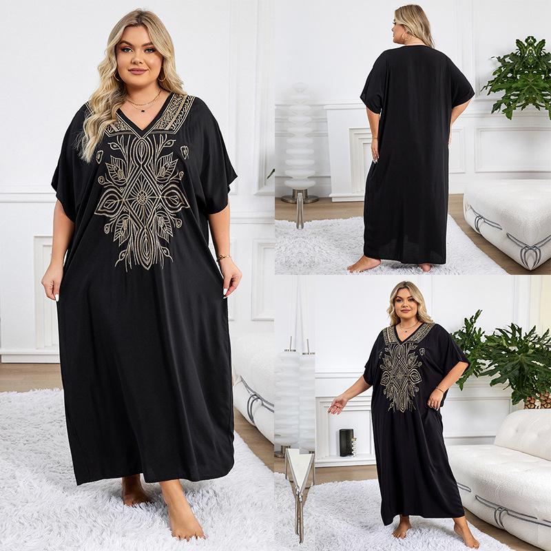 "European & American Embroidered Cotton Maxi Skirt: Women's Beach Sun Protection Robe"