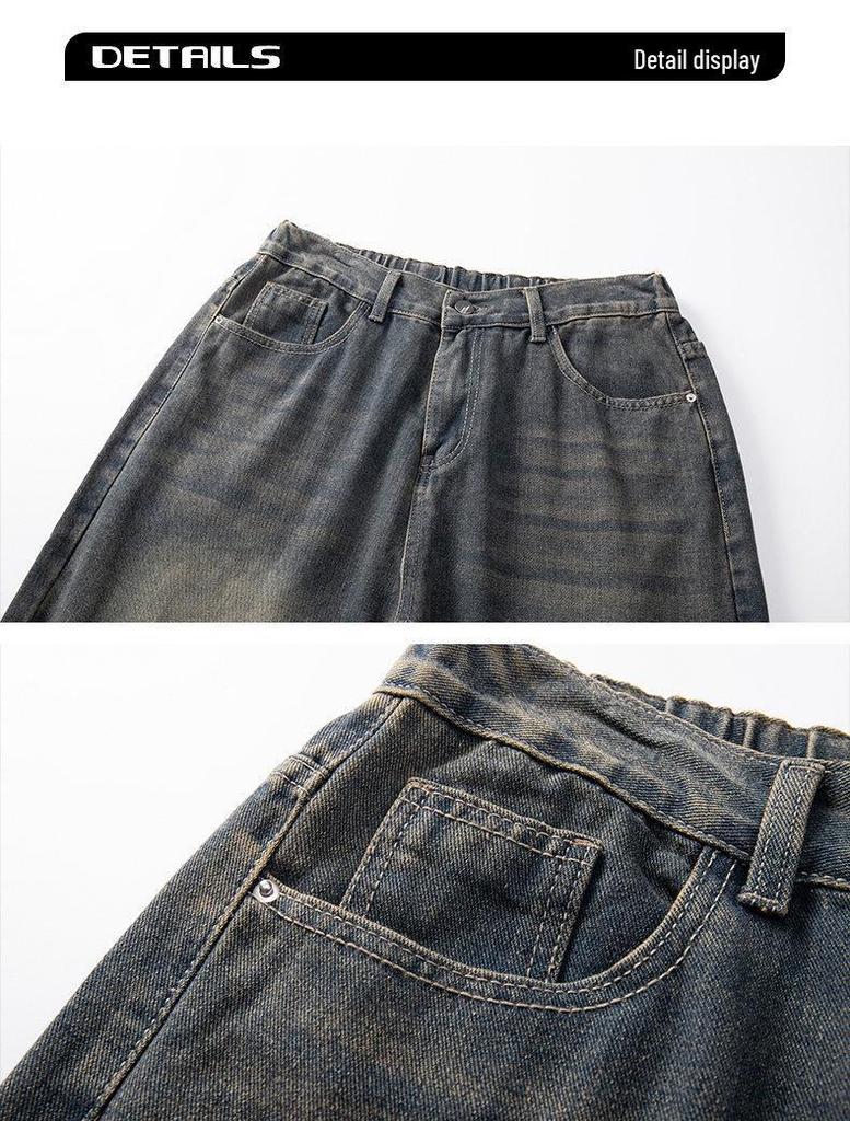 Calças Jeans Retas Largas Estilo Retro Hong Kong Lavadas Micro-Flare Comprimento Total para Homens e Mulheres - Calças Casuais de Trabalho