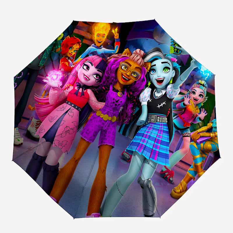 Monster High, Animation Automatic Opening and Closing, 8 Rib Structure Portable Umbrella, Suitable for Men and Women In All Seasons Perfect