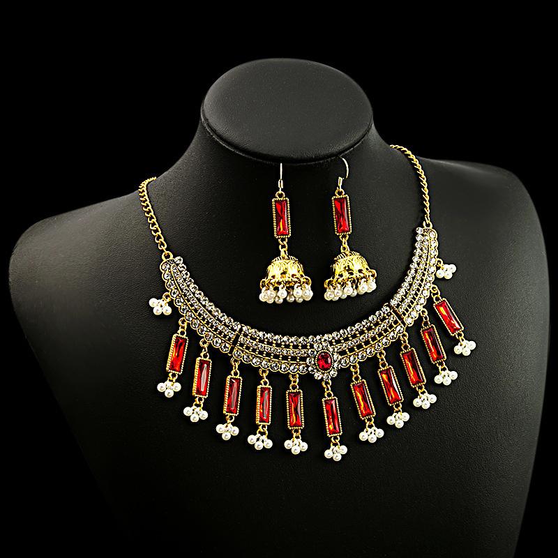 Vintage Bohemian Necklace Earrings, Collarbone Chain Exaggerated Personality Ethnic Wind Chain Exotic Accessories