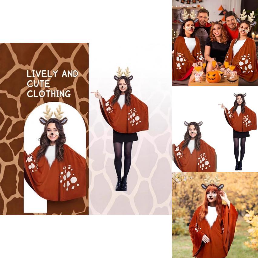 Christmas Cosplay Reindeer Cape With Face Sticker And Headband For Holiday Parties