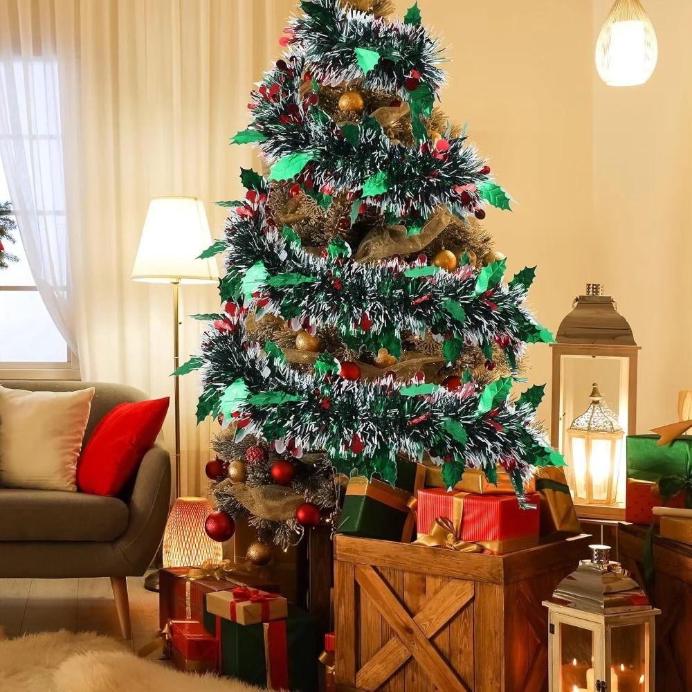 2PCS Reusable 2M Christmas Garland DIY Shiny Tinsel Xmas Tree Ornaments Pendant Prop Adjustable Ribbon Garland Party Decor