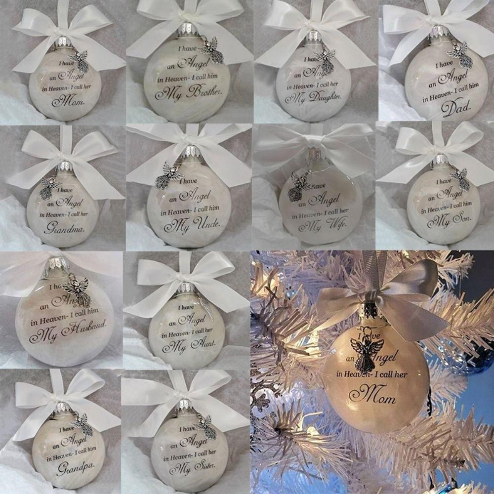 8cm Christmas Ball with Feather Lightweight Memorial Hanging Ornament "I Have an Angel In Heaven "Pendants Reusable