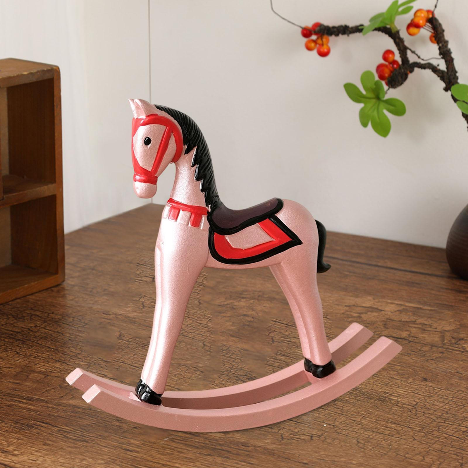 Rocking Horse Statue Wooden Figurine Collectible Creative Portable Animal Sculpture for