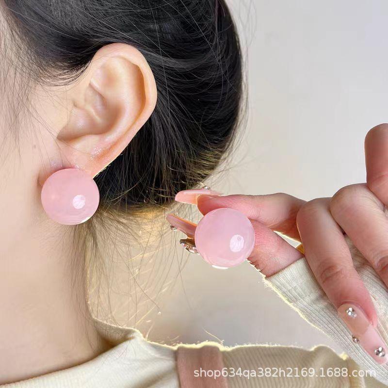 

Cute Romantic Multicolour Resin Ball Stud Earrings for Women Charm Fashion Summer Holiday Piercing Jewelry Korea Earrings Gift рожевий