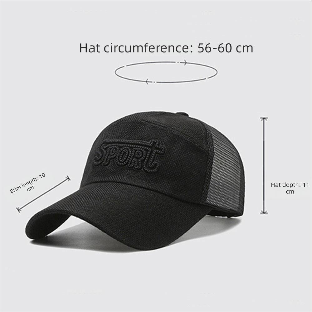 Casual Wide Brim Linen Mesh Baseball Cap Adjustable Breathable Sun Visor Hat Letter Embroidery Peaked Cap Summer