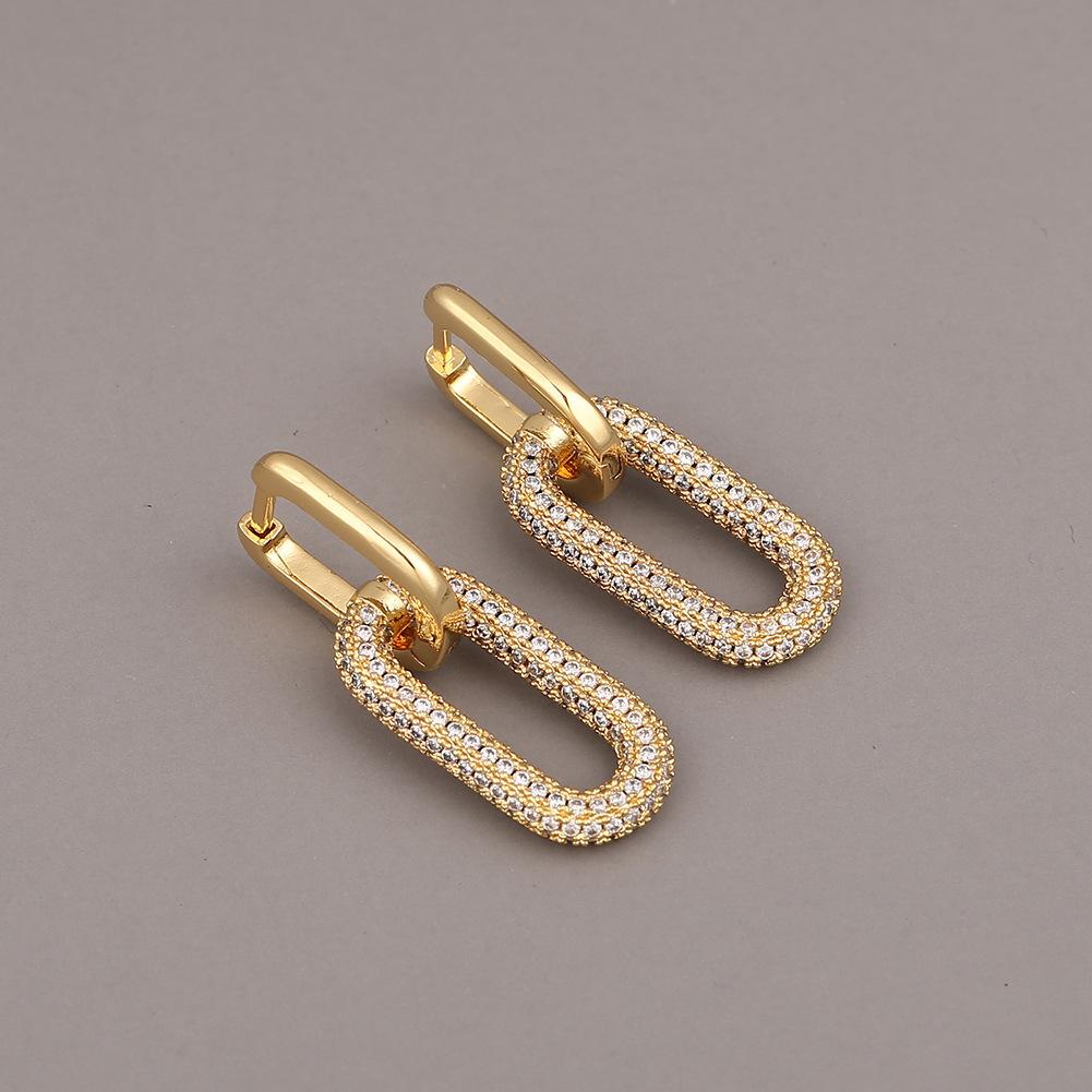 Simple Oval Cubic Zirconia Pendant with U Shape Hoop Earrings Gold Plated Luxury CZ Women s Drop Earring Trend Zircon