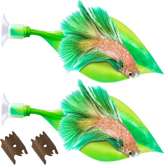 WILLBOND 2 Pcs Blue Pink Silicone Betta Fish Bed Leaf Hammock Betta Fish Tank Accessories Decorations for Aquarium Ornaments, Practical Resting Spot,