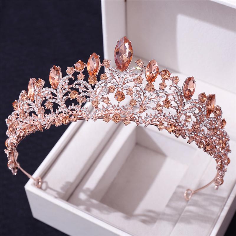 Baroque Gorgeous Crystal Red Tiaras Princess Crown for Prom Diadem Bride Headdress Queen Bridal Wedding Crown Hair Jewelry