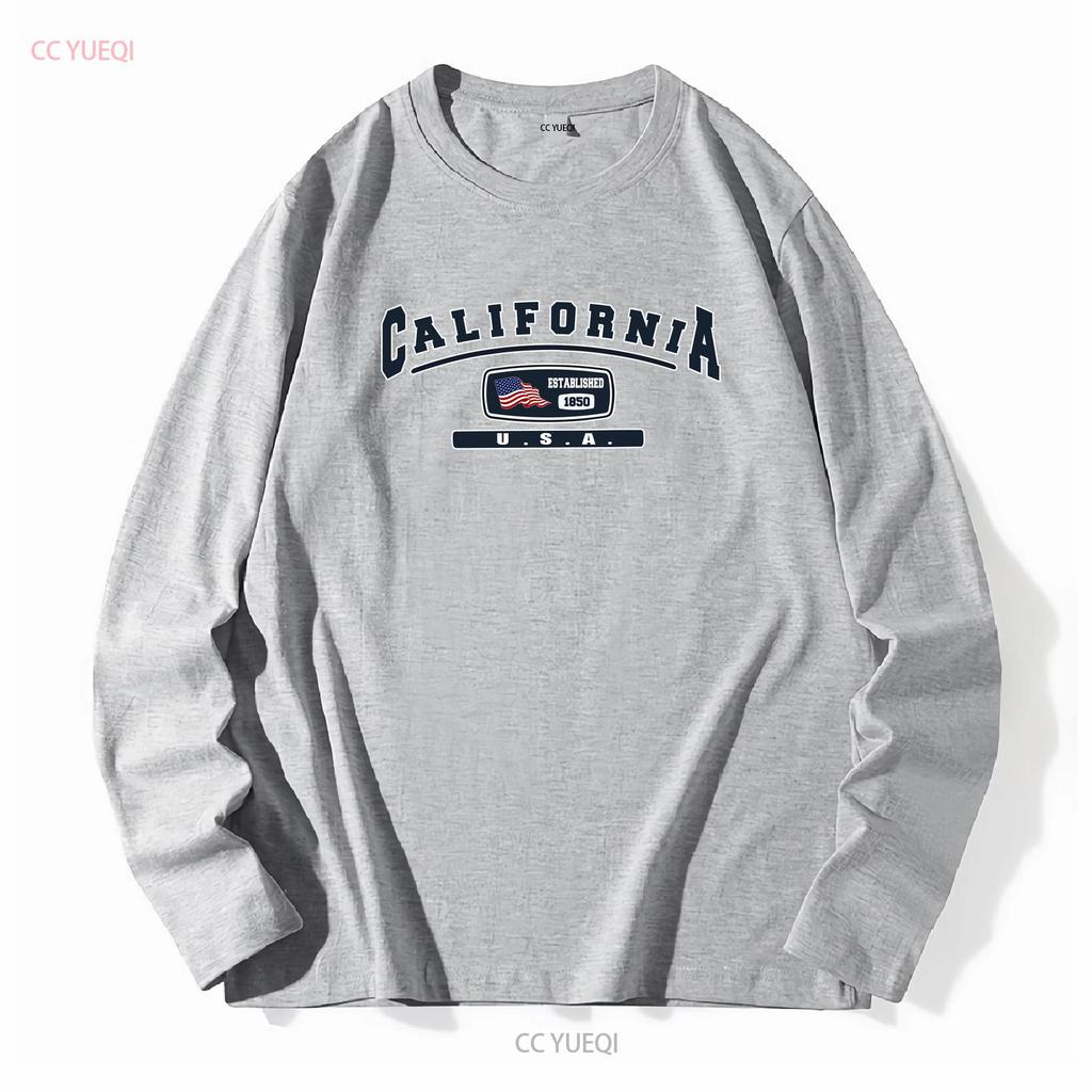 The Golden State California USA T shirt long or short sleeves vintage Washed Stylish Unisex Versatile Slightly fashion Casual