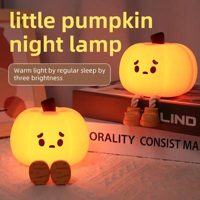 Halloween Pumpkin LED Night Light Cute Soft Silicone Lamp Touch Switch Dimmable Rechargeable Bedside Decor Night Light Kids Gift