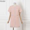 ZANZEA Rochie de vară cu mânecă scurtă, casual, cu gât rotund