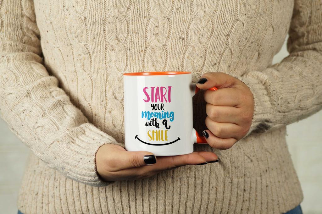 Inkdotpot Start Your Morning With A Smile 11 Oz Ceramic Coffee Mug Positive Quotes Funny Novelty Employee Boss Coworkers