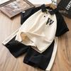 Boys' Summer Set Color Blocked Polo Short Sleeve Set Flip Collar Casual Two Piece Set