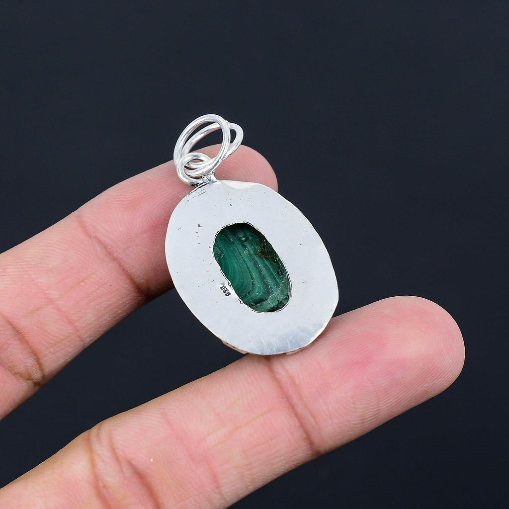 Natural Malachite Gemstone Indian Jewelry 925 Sterling Silver Pendant For Girls