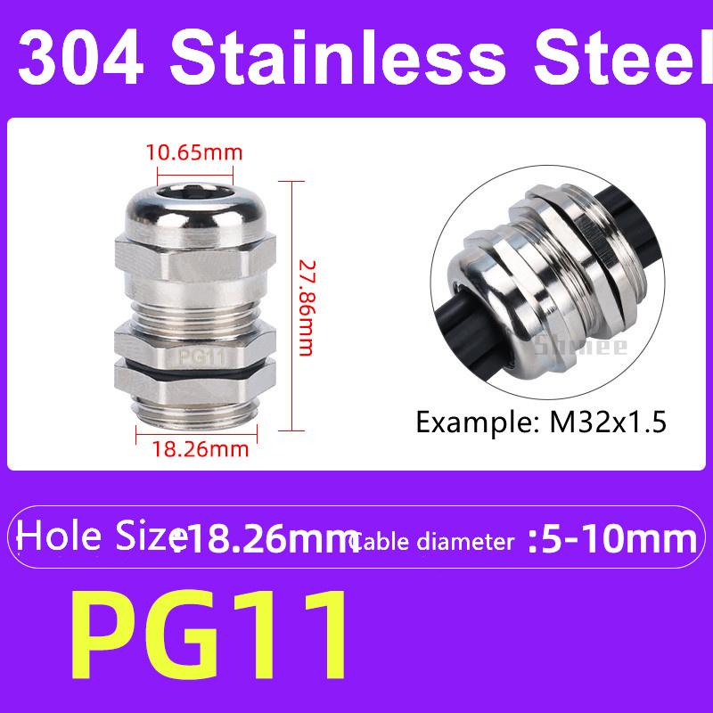 1Pcs Waterproof Cable Gland 304 Stainless Steel Glands IP68 PG7 PG9 Metal Joint PG13.5 PG16 Cable Fixing Seal Joint Fit 3-52mm
