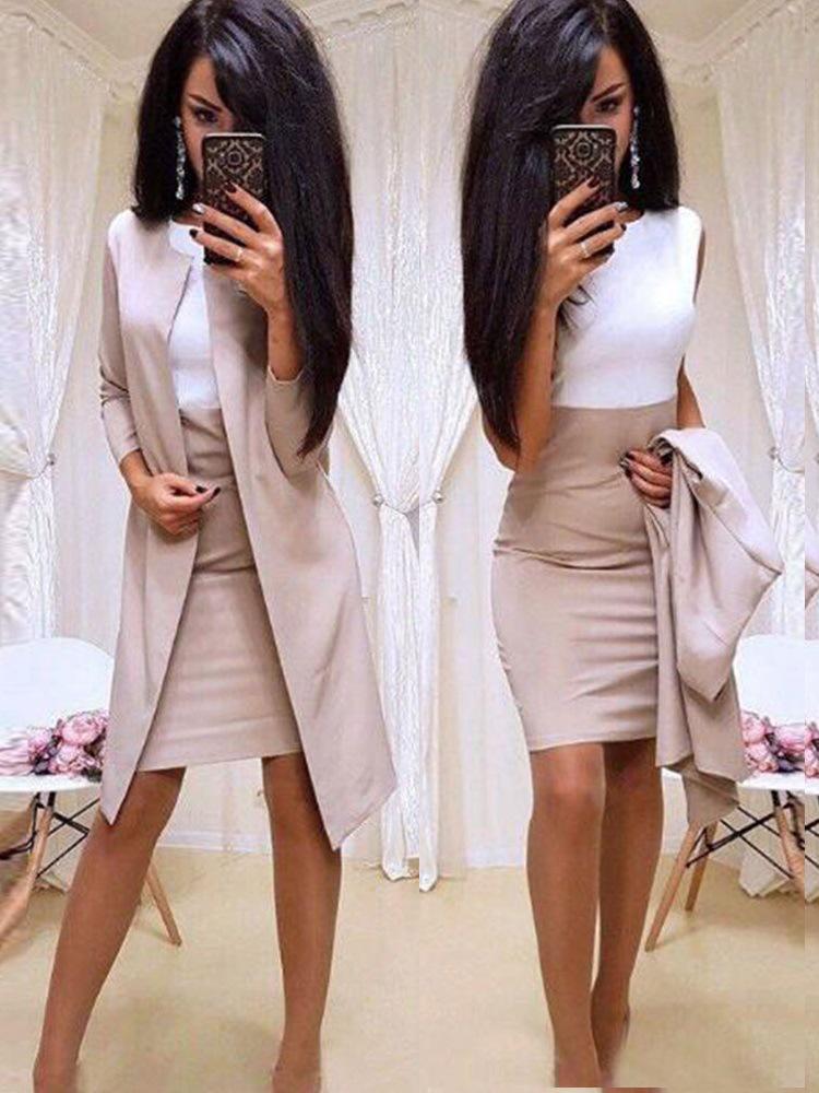 2022 Autumn/Winter European & American Women's Patchwork Solid Color Skirt Suit