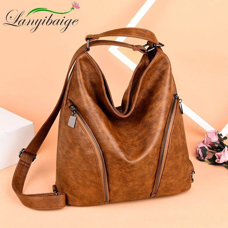 Cheap 2021 Fashion Multifunctional Backpack Ladies High Quality Leather