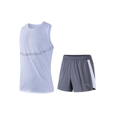 Plain Round Neck Sleeveless Vest And Mid-Waist Straight Shorts Casual Sports Set Men Sets White Gray 952325201-2