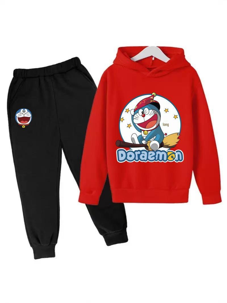 Doraemon Magic Set: Cute Cartoon Hoodie & Pants for Kids - Spring/Autumn 130 cm