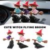 Cute Flying Witch Car Dashboard Ornament Mini Wizard Broom Figurine Funny Auto Interior Decor Accessories