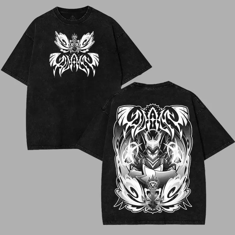 2026 Summer Hot Sale Anime Hazbin Hotel Vintage Tshirt Y2k Unisex Gothic Washed Clothes Hip Hop Streetwear Oversized Tshirt