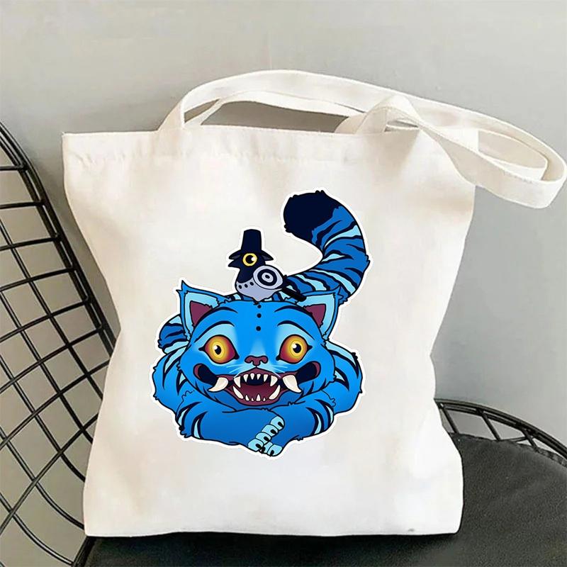 New Kpop Demon Hunters Black White Canvas Bag Saja Boys Anime Print Tote Bag Girls Trendy Lightweight Shoulder Bag