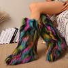 Women Knee High Fuzzy Faux Fur Boots Designer Flat Plush Warm Platform Shoes Ladies Soft Warm Comfortable Slip-on Boots Women