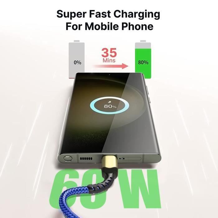 Câble USB-C - BOOLING - Charge Rapide 60W - Nylon Tressé - 1M - Compatible Samsung Galaxy A16 A26 A36 A56