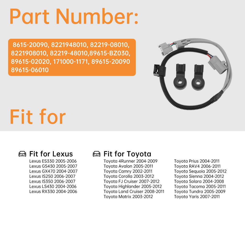 2 Stück Klopfsensor-Kit 8615-20090 / 82219-48010 / 82219-08010 Passend für Lexus / Toyota mit Kabelbaumsatz