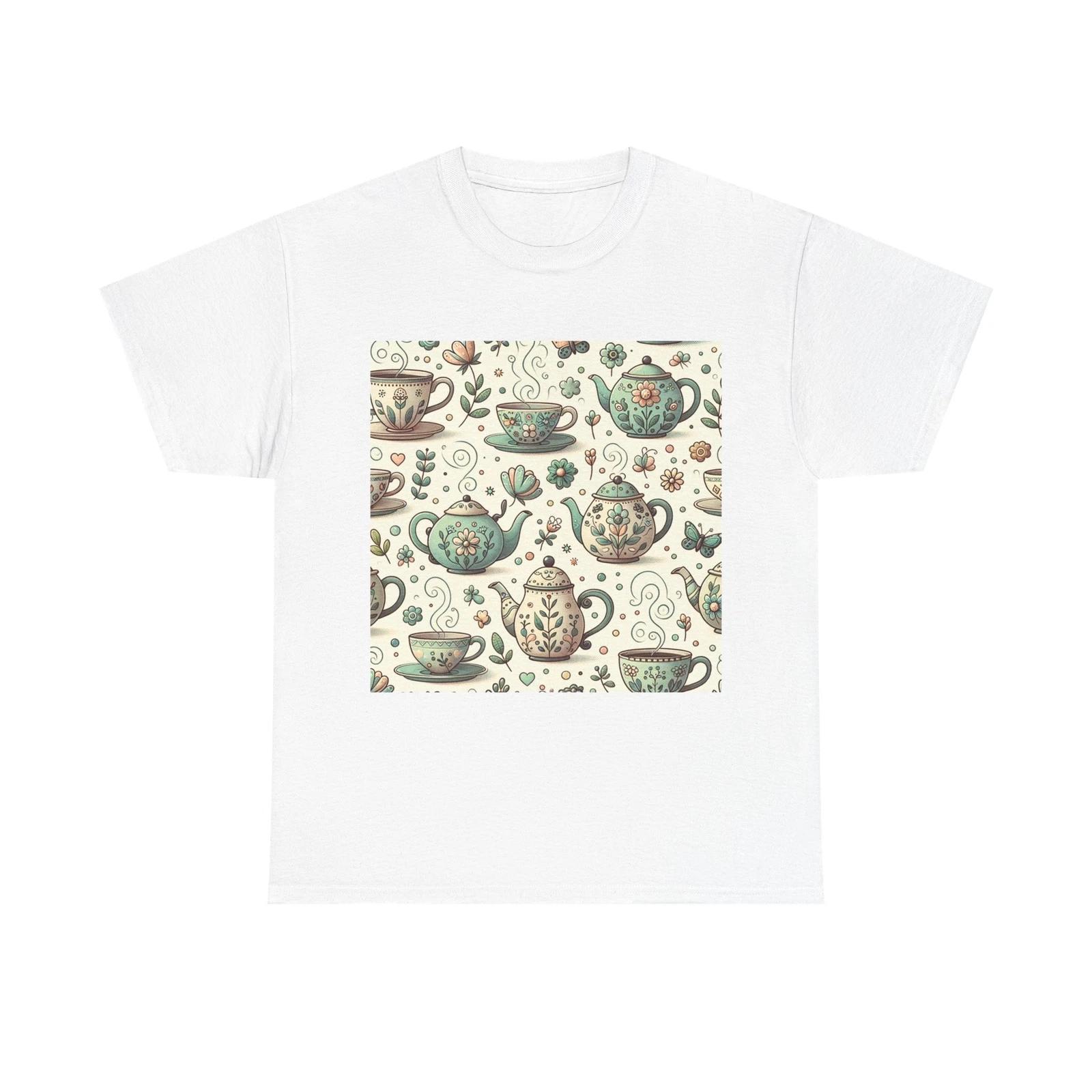 Unisex Adult T Shirt Whimsical Teapots Vintage Floral Pattern 2XL