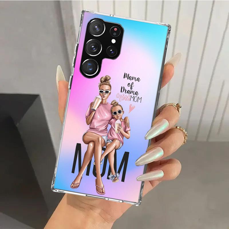 Woman Fashion Girl Super Mom Baby Phone Case for Samsung Galaxy S26 S24 S23 Ultra S25 Edge S22 S21 Plus S20 FE + Soft Print Shel